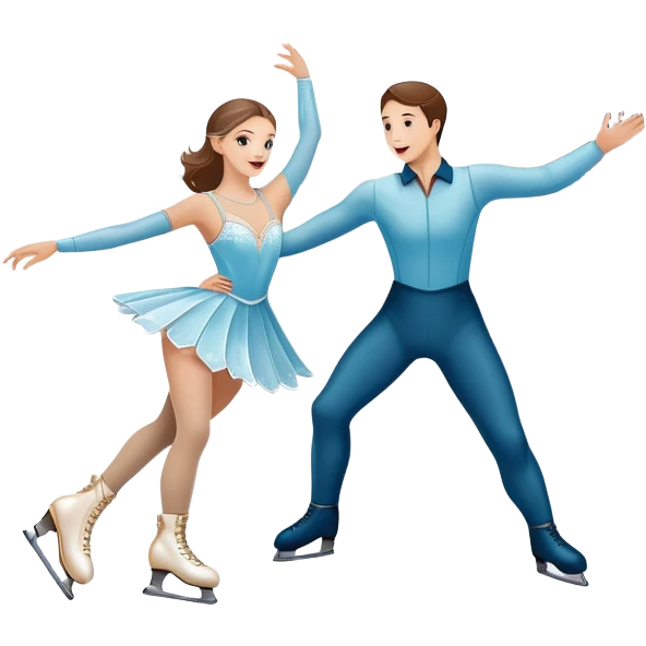 An icon showing elegant figure skates in close-up on a glossy ice surface, with a graceful skater performing in the background. The scene is set inside a grand indoor ice arena with spotlights, decorative banners, and a cheering audience. Transparent background. emoji