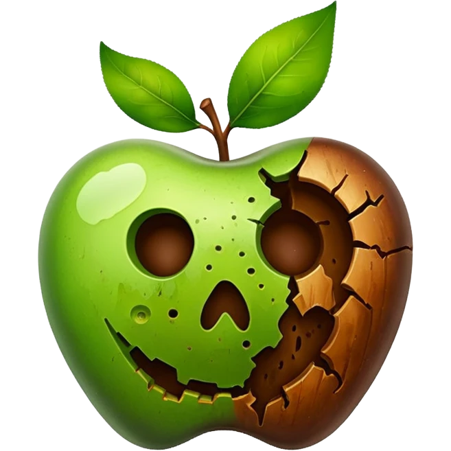 A rotten apple emoji resembling the apple inc logo. emoji