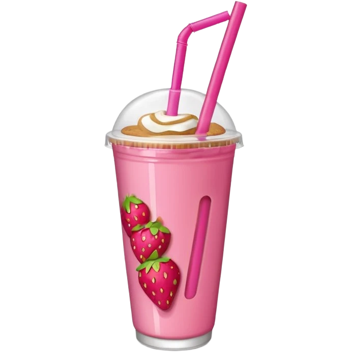 strawberry biscoff drink with lid and straw without face emoji