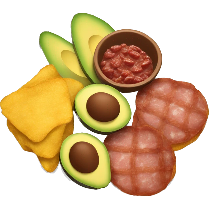 Dominican plate with tostones, avocado and fried salami emoji
