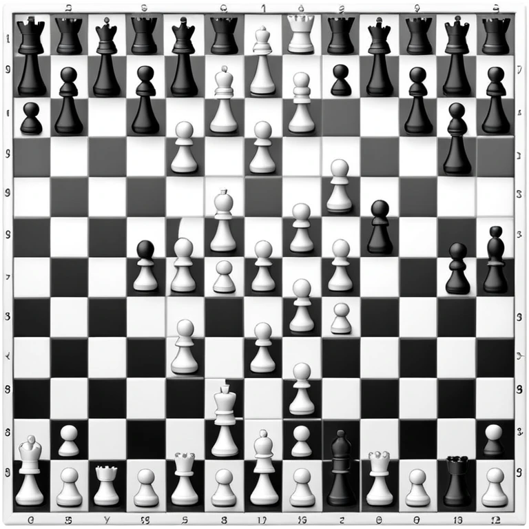 chess board with strictly black and white squares only, no other colors, no chess pieces, just alternating black and white squares emoji