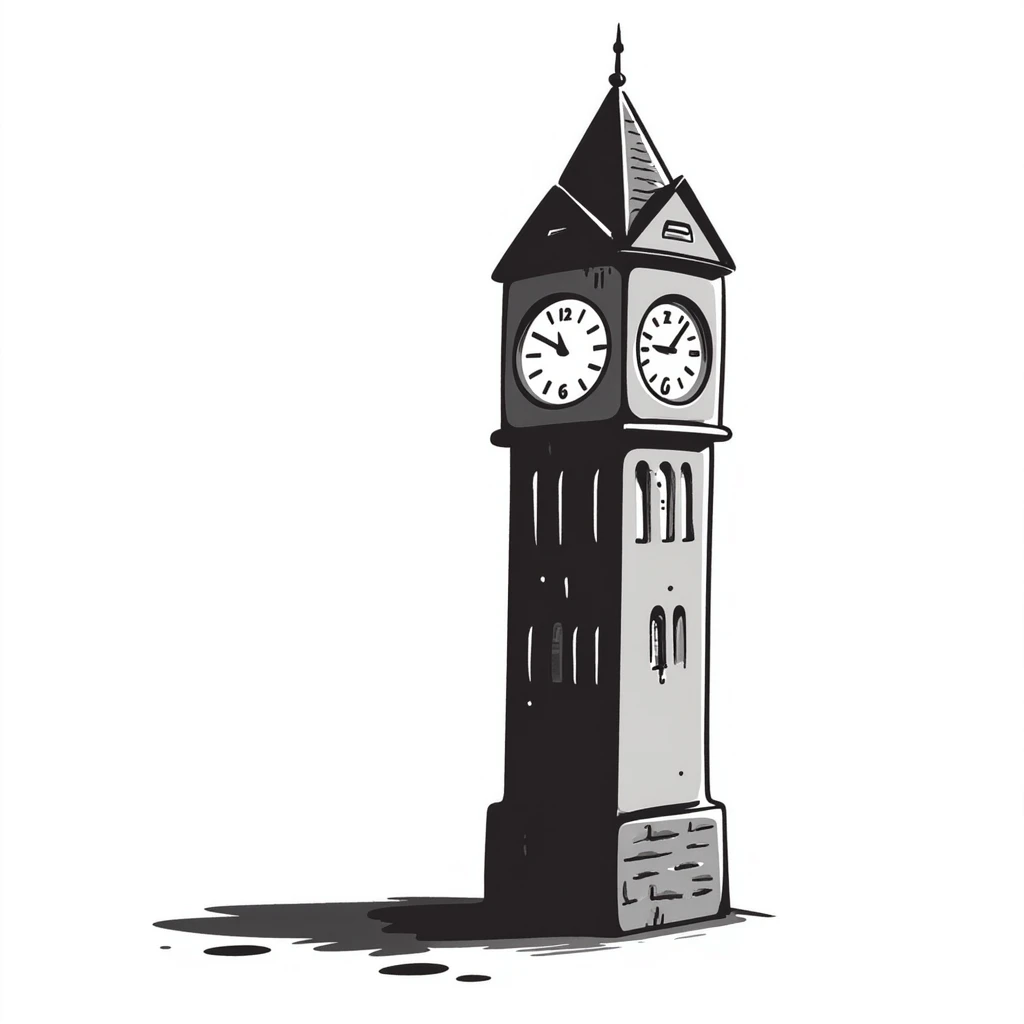 Hand-drawn scary clocktower with blood stains dripping from the numbers, halloween theme emoji