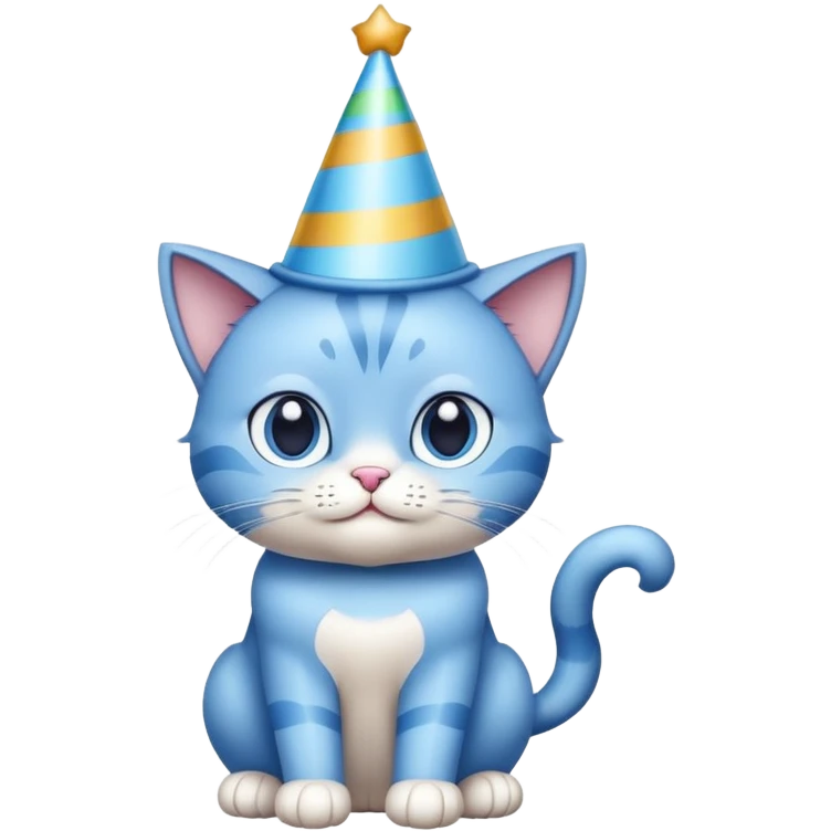 Blue cat wearing a birthday hat emoji