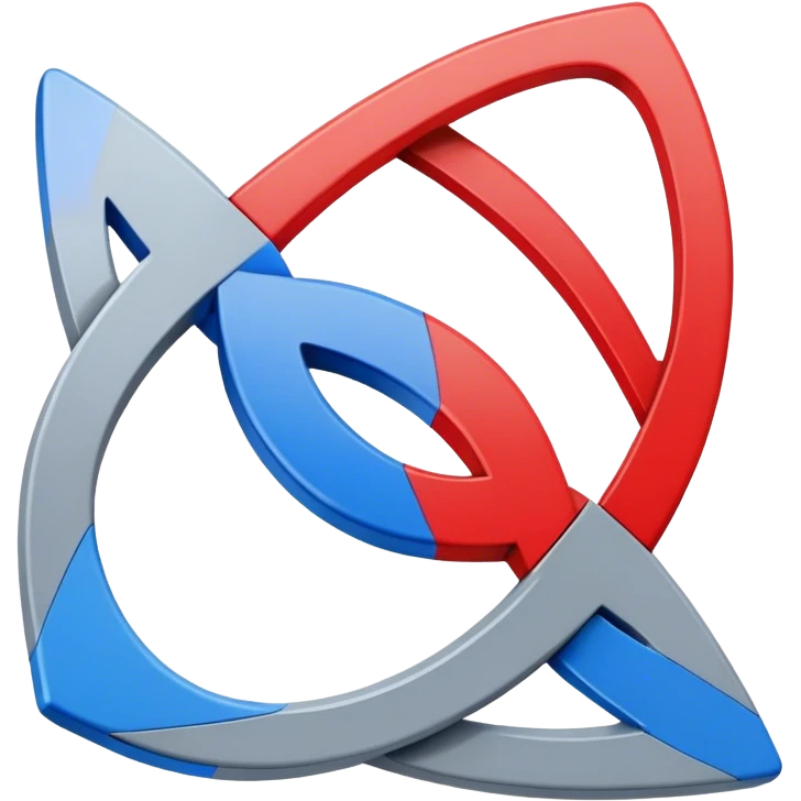 A red triangle on left, and a blue square on right. A center gray circular shape links the red triangle and blue square. The interlocking shapes form a design resembling the number 8 or an infinity symbol. emoji
