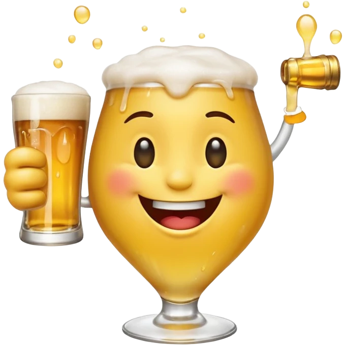 it should be a laughing emoji pointing forward and crying with laughter with a glass of beer in his other hand emoji