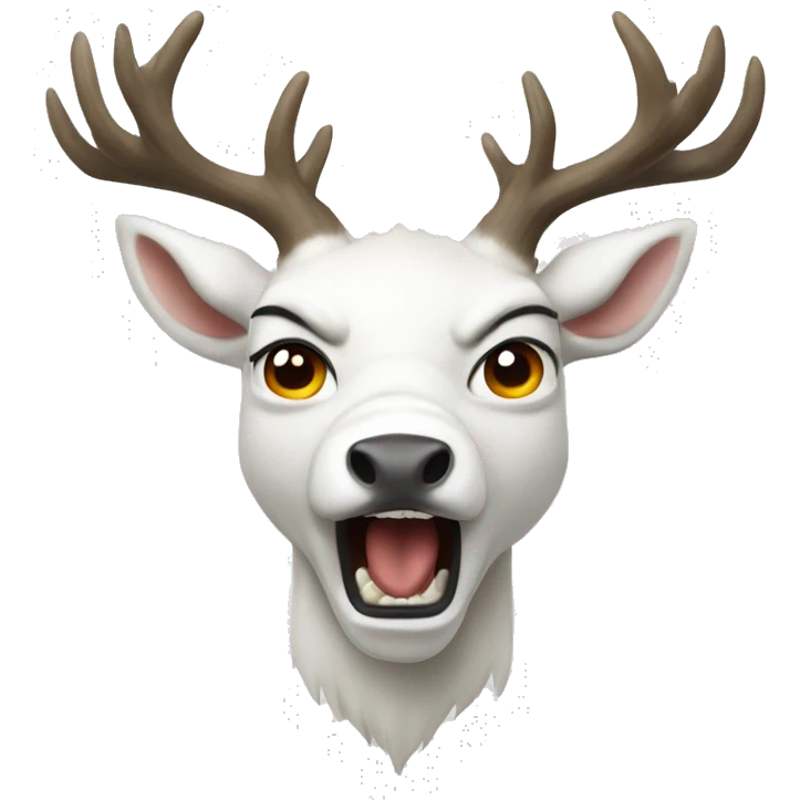 A white deer with a super angry face emoji