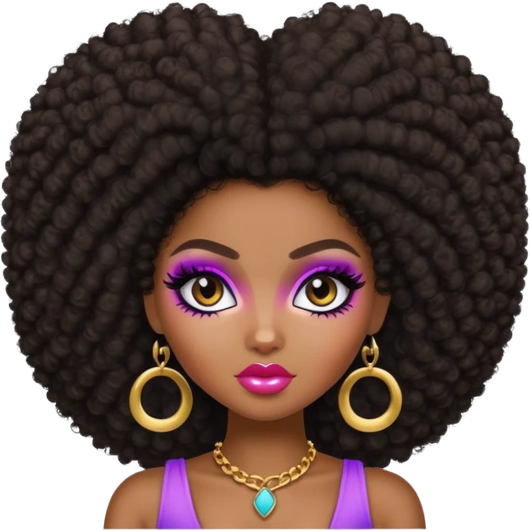 pretty bratz baddie, dark skin, afro hair emoji