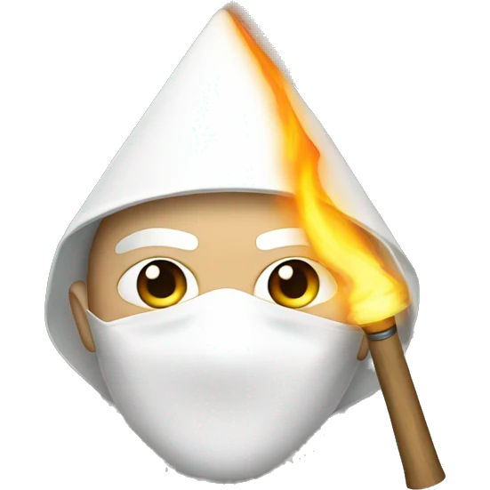 White man wearing a white triangle mask with a torch emoji