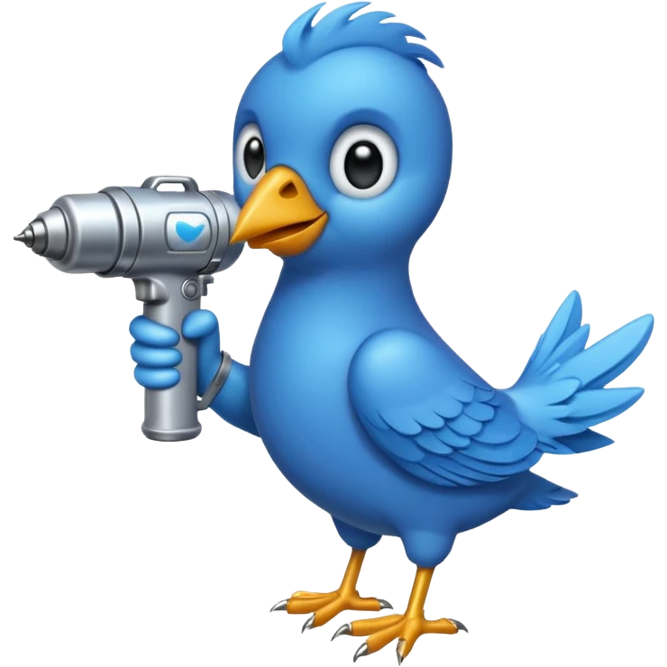 A blue Twitter bird holding a large drill emoji