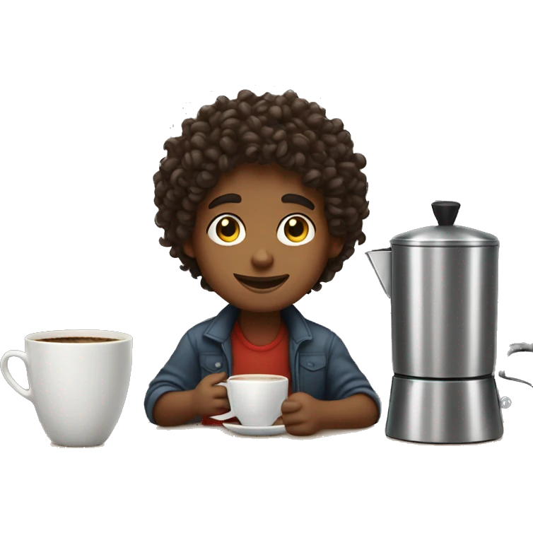curly boy making coffee emoji