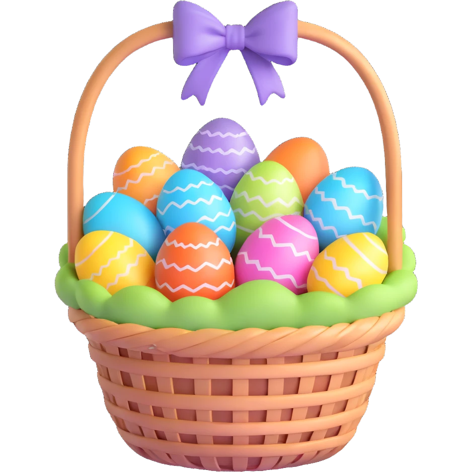 Easter basket filled with decorated eggs emoji