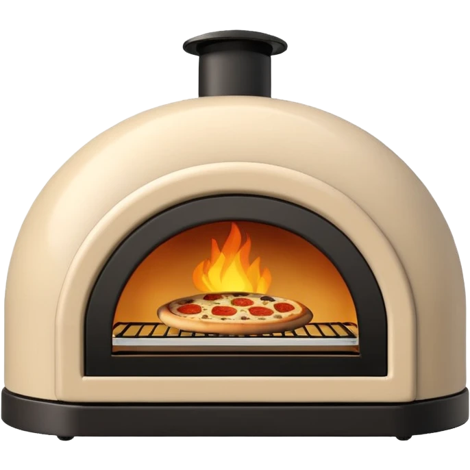Gozney pizza oven front view, emoji style, rounded shape, beige and black color, front window with fire inside, digital temperature display, GOZNEY logo, no background emoji