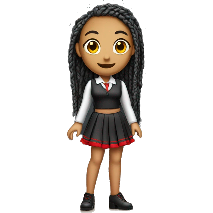 Show me a teacher in heels with a long mini skirt with red braids on standing up black  emoji