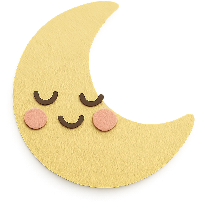 adorable pastel yellow crescent moon, sleepy expression, gentle smile, blushing cheeks, no arms or legs, full body emoji
