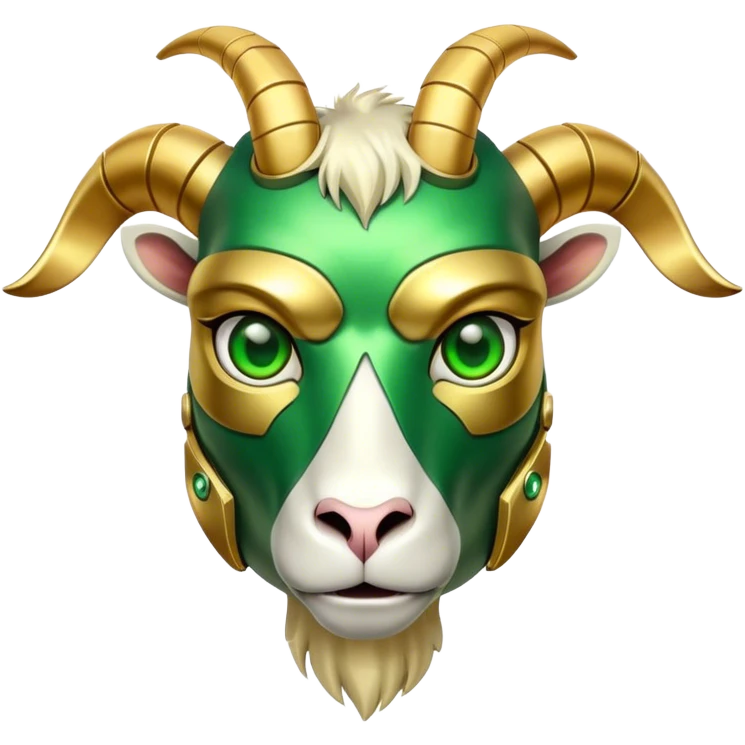 A  golden terminator Goat with green eyes emoji