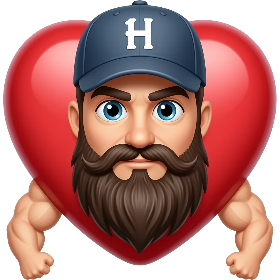 El personaje de un corazón con barba y gorra que tiene musculos emoji