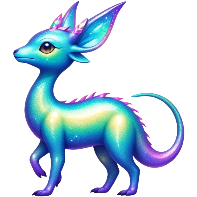 Shiny Exotic Colorful Neon-colored Glittery Ethereal Sparkly Iridescent Amaura-Aurorus-Fakémon-hybrid-creature (full body)  emoji