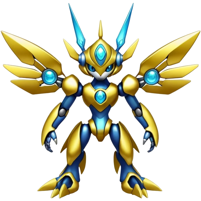 Shiny Futuristic Fakemon-Pokemon-Digimon-Spectrobes-fusion, full body emoji