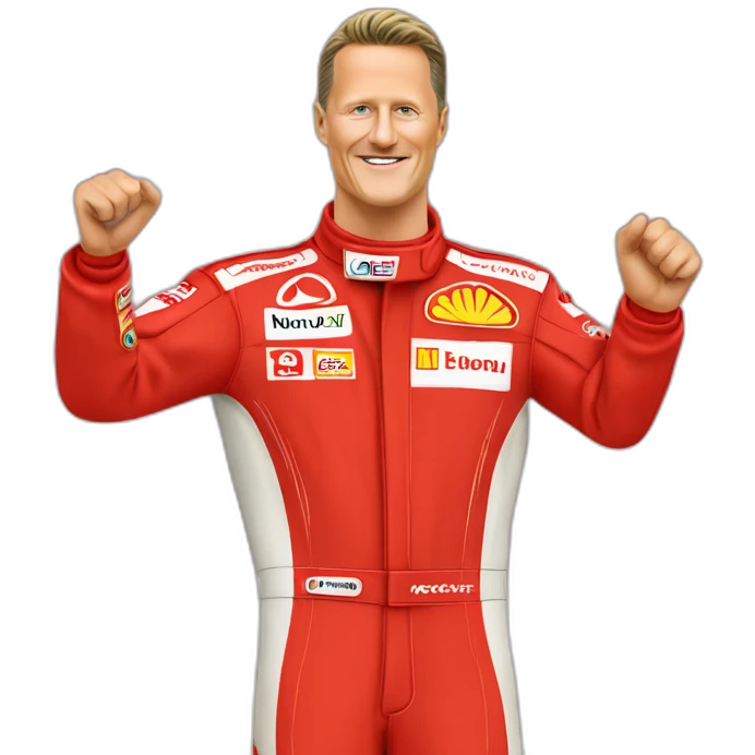 Michael Schumacher red racing suit waving emoji