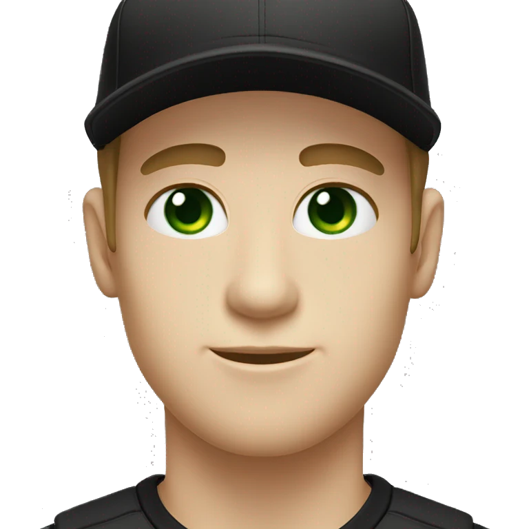 Green eyes white skin male wearing a black t-shirt & black baseball cap  emoji