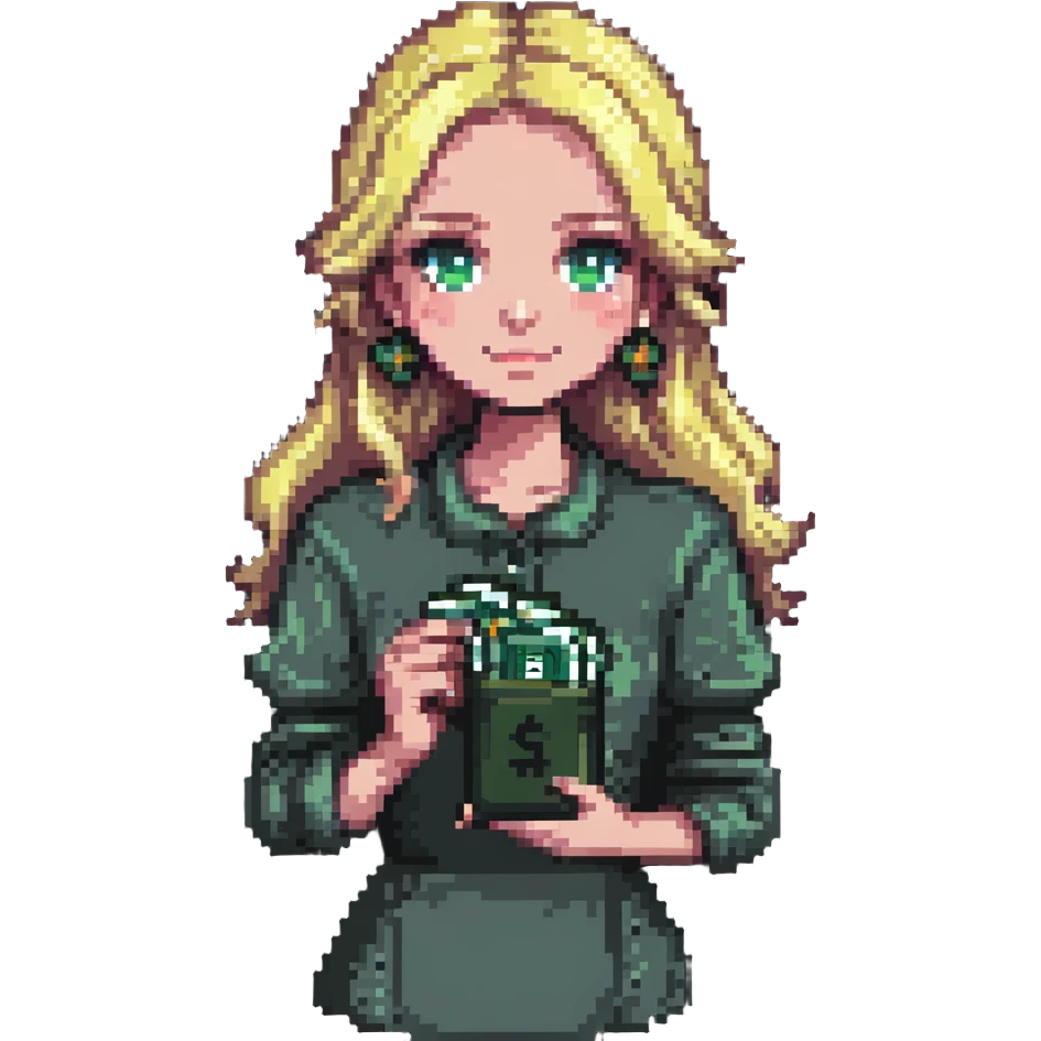 blonde girl with money emoji