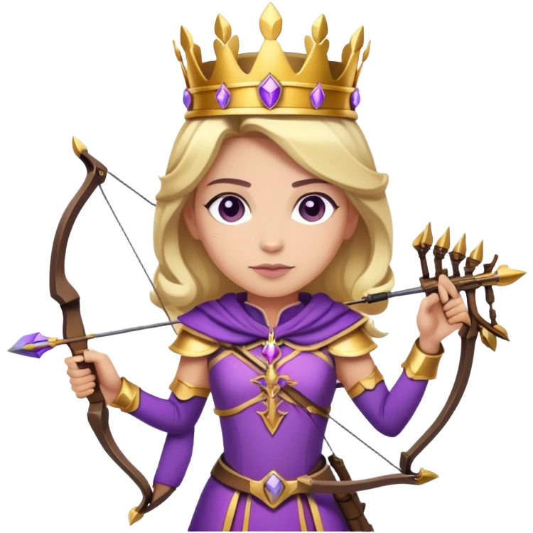 Archer Queen with crossbow, crown, purple and gold outfit emoji