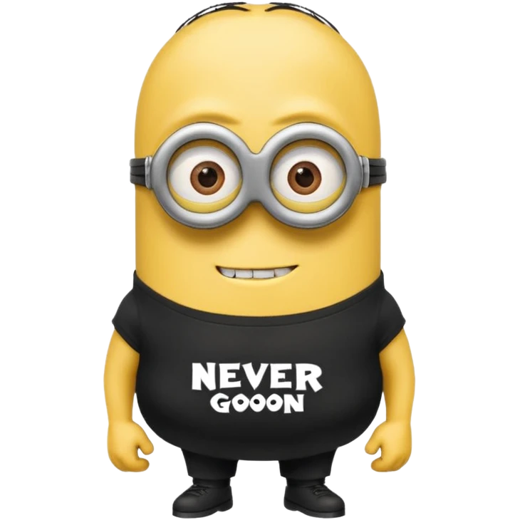 A buff minion wearing a black t shirt top with the words “never GOON” on the shirts chest area emoji