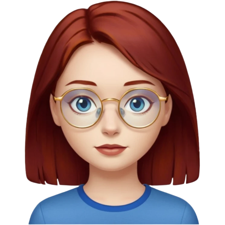 ragazza con capelli rosso mogano scuro e occhi azzurri con occhiali sottili dorati emoji