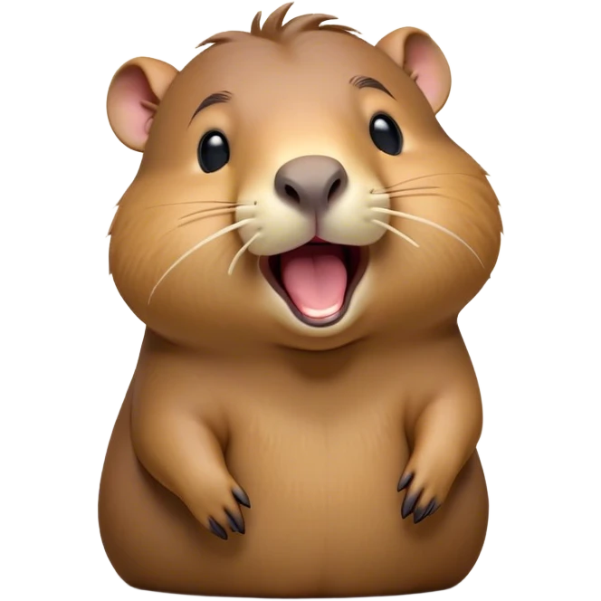 Cinematic Cute Yawning Capybara Portrait Emoji, Head tilted slightly with a dramatic, wide-open yawn, showcasing a plush, rounded body with drowsy, half-closed eyes and a relaxed expression, Simplified yet irresistibly adorable features, highly detailed, glowing with a soft, cozy natural glow, high shine, relaxed yet expressive, stylized with a dash of whimsical charm, soft glowing outline, capturing the essence of a drowsy yet affectionate guardian that seems ready to stretch out for a nap! emoji