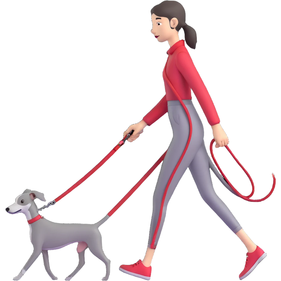 Beautiful Asian girl walking a completely solid grey Italian greyhound with a grey nose on a simple red leash, no white markings anywhere, pure grey dog emoji