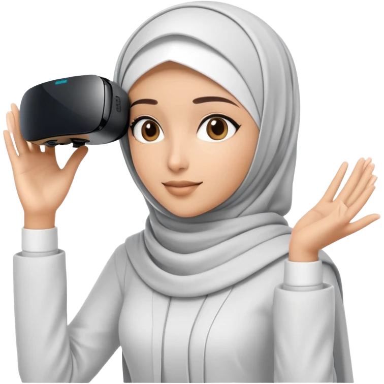 girl with hijab computer science engineer working with virtual reality metaverse technology emoji