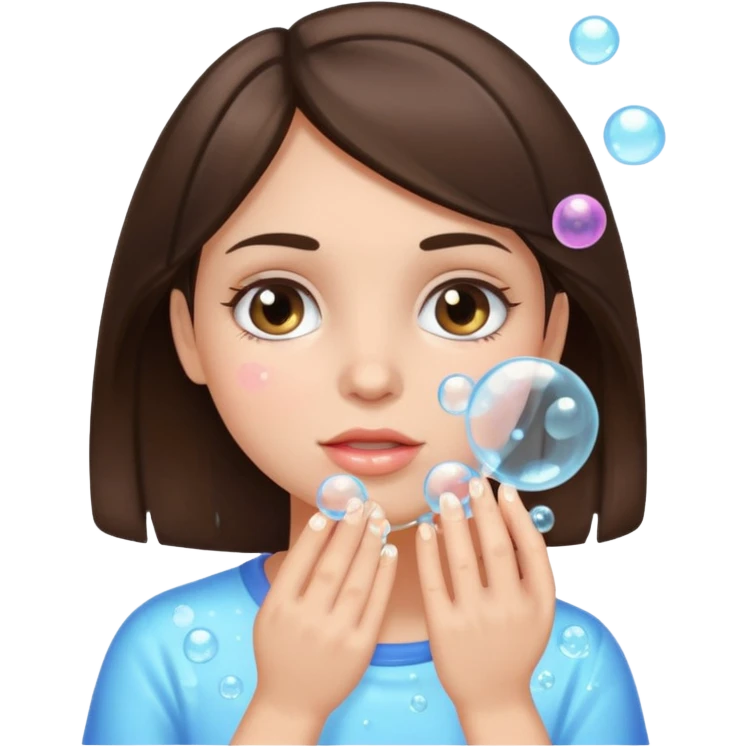 brunette girl washing her face with bubbles emoji