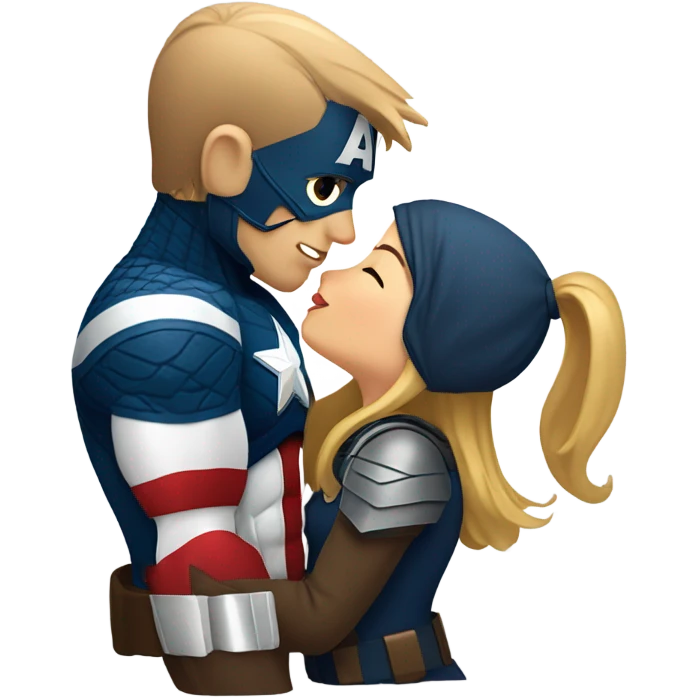 Captain America with helmet off kissing blonde/brown haired girl emoji