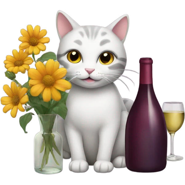 Cat with flowers and a wine bottle emoji