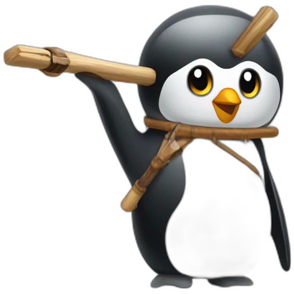 Humanoid penguin hunting slingshot emoji