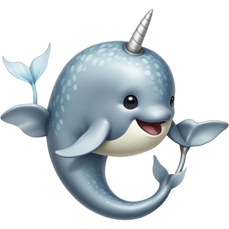 Cinematic Noble Cute Narwhal Portrait Emoji, Poised and graceful, with a streamlined, gently curved body clad in mottled, silvery-gray skin, accented by a long, spiraled ivory tusk and wide, expressive eyes radiating playful intelligence, Simplified yet sharp and sophisticated features, highly detailed, glowing with a cool, frosted ocean glow, high shine, intelligent and enigmatic, stylized with an air of whimsical marine majesty, focused and graceful, soft glowing outline, capturing the essence of a watchful and confident cute narwhal that appears ready to glide out of the screen with effortless charm! emoji