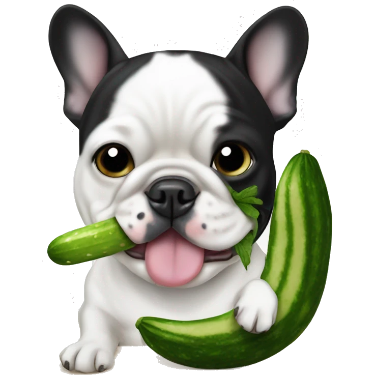 Black and white french Bulldog eating a cucumber  emoji