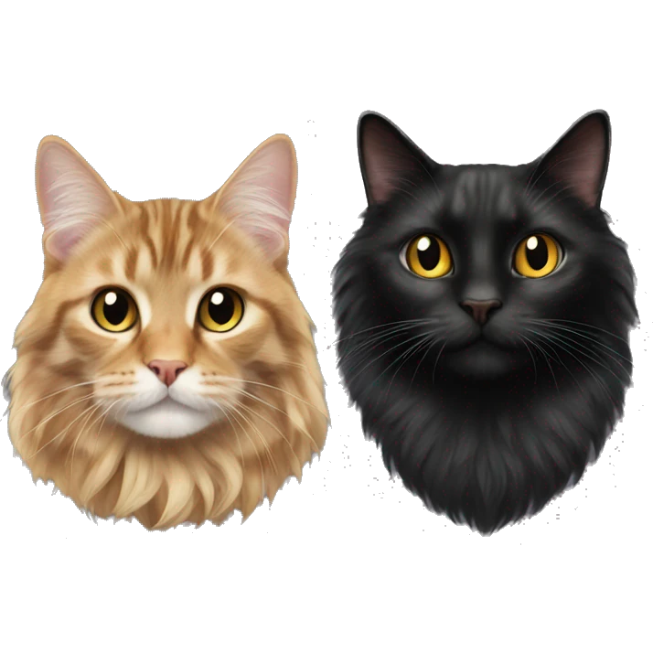 a long haired tabby cat and black cat emoji