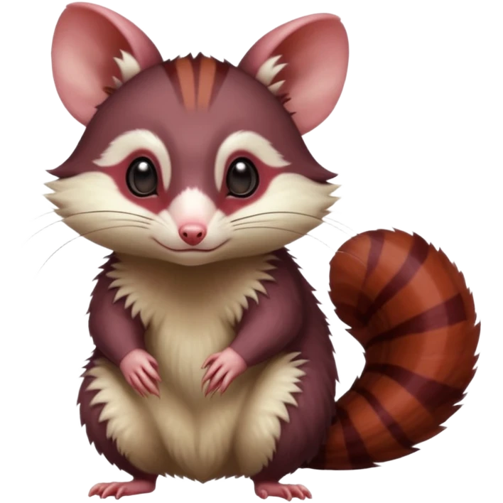 Dark Brownish red soft natural realistic romantic vintage antique divine beautiful elegant pretty precious cute young youthful  Fakémon-Pokémon-alien-Furret-opossum-feline-rodent-hybrid-creature (full body) emoji