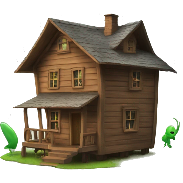 wooden house invaded by aliens emoji