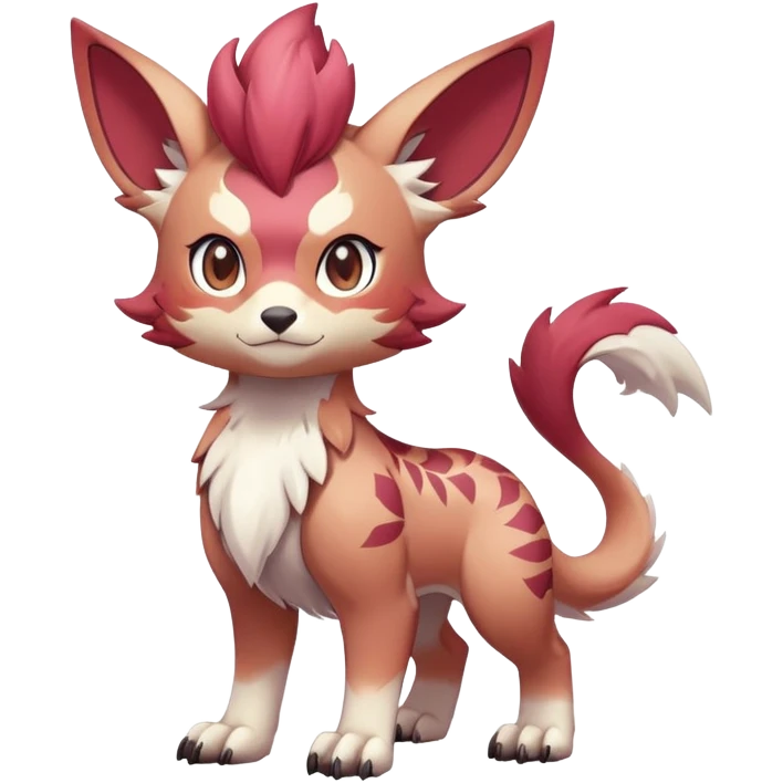 Vibrant Male cute cool anime-styled Falvie-Fionbri-fantasy-creature-Fakémon-Pokémon, full body, with markings emoji
