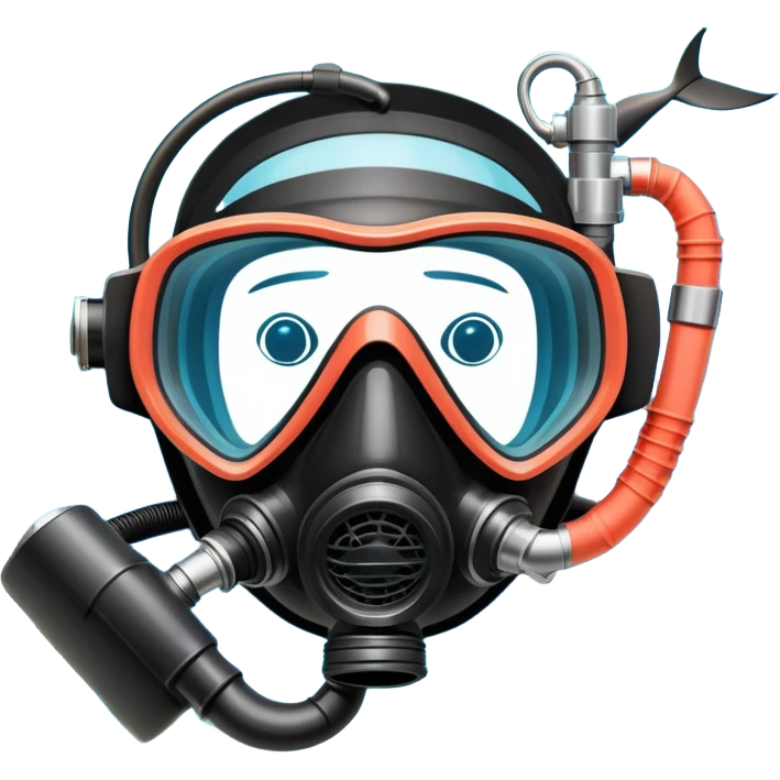 An icon featuring a close-up of a scuba diving mask, fins, and oxygen tank, with vibrant coral reefs and fish in the background. The design emphasizes the equipment and underwater beauty, symbolizing the thrill of exploring the deep sea. Transparent background highlights the serenity of the ocean. emoji
