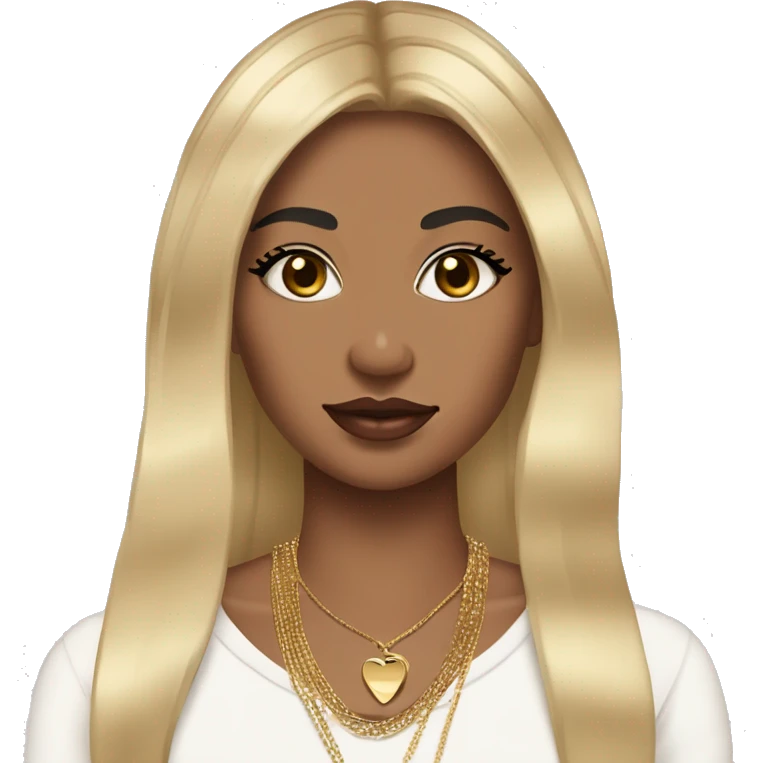 Glamour girls with long lushes almond brown eye, olive skin, long straight brown hair, apple watch, gold necklace, gold ring, white street wear, a little blush and plum lips emoji