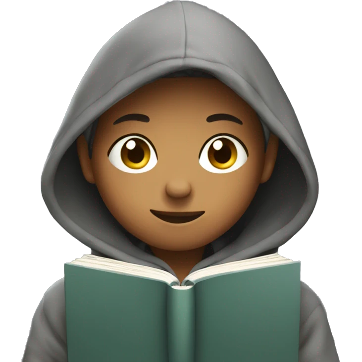 teenager in hoodie reading a book emoji