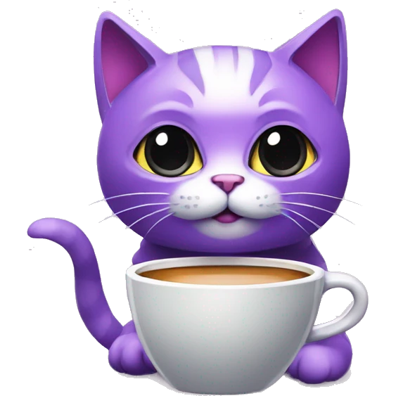 Cute purple hoverpetcat in spaceship with a cup of coffee by it's hand  emoji