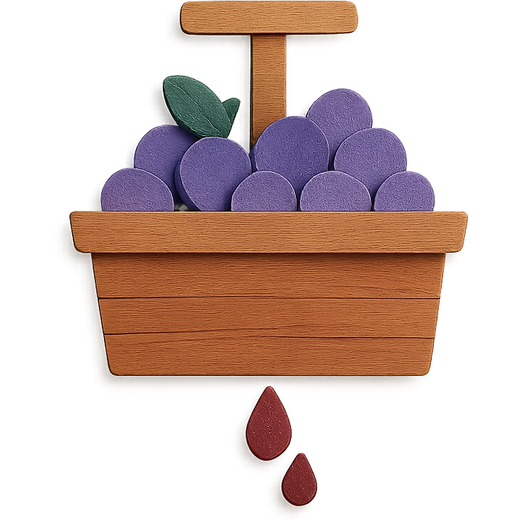 icon representing the 'crushing' step in wine making process, paper craft style emoji