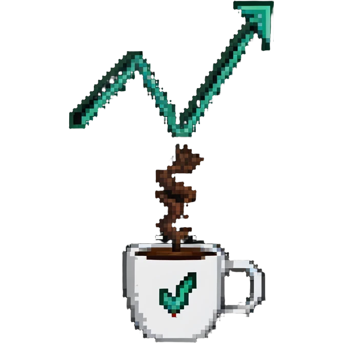 a cup of coffee with a rising stock market arrow emoji