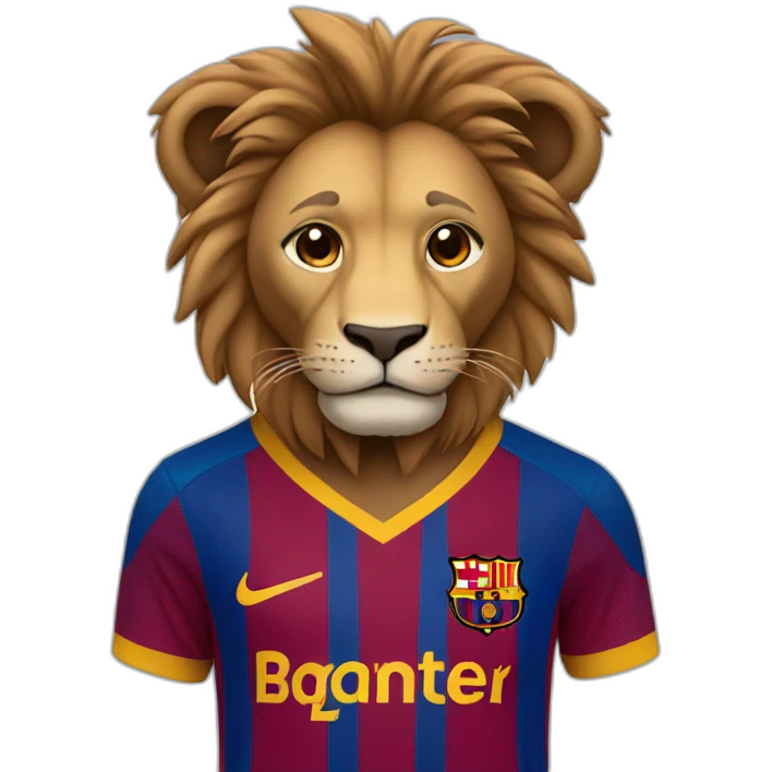 lion dressed in barcelona soccer gear emoji
