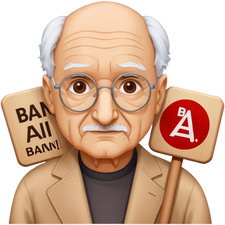 Frank Gehry with a "Ban AI" sign emoji