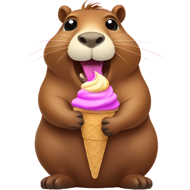 Capybara happy about ice cream emoji
